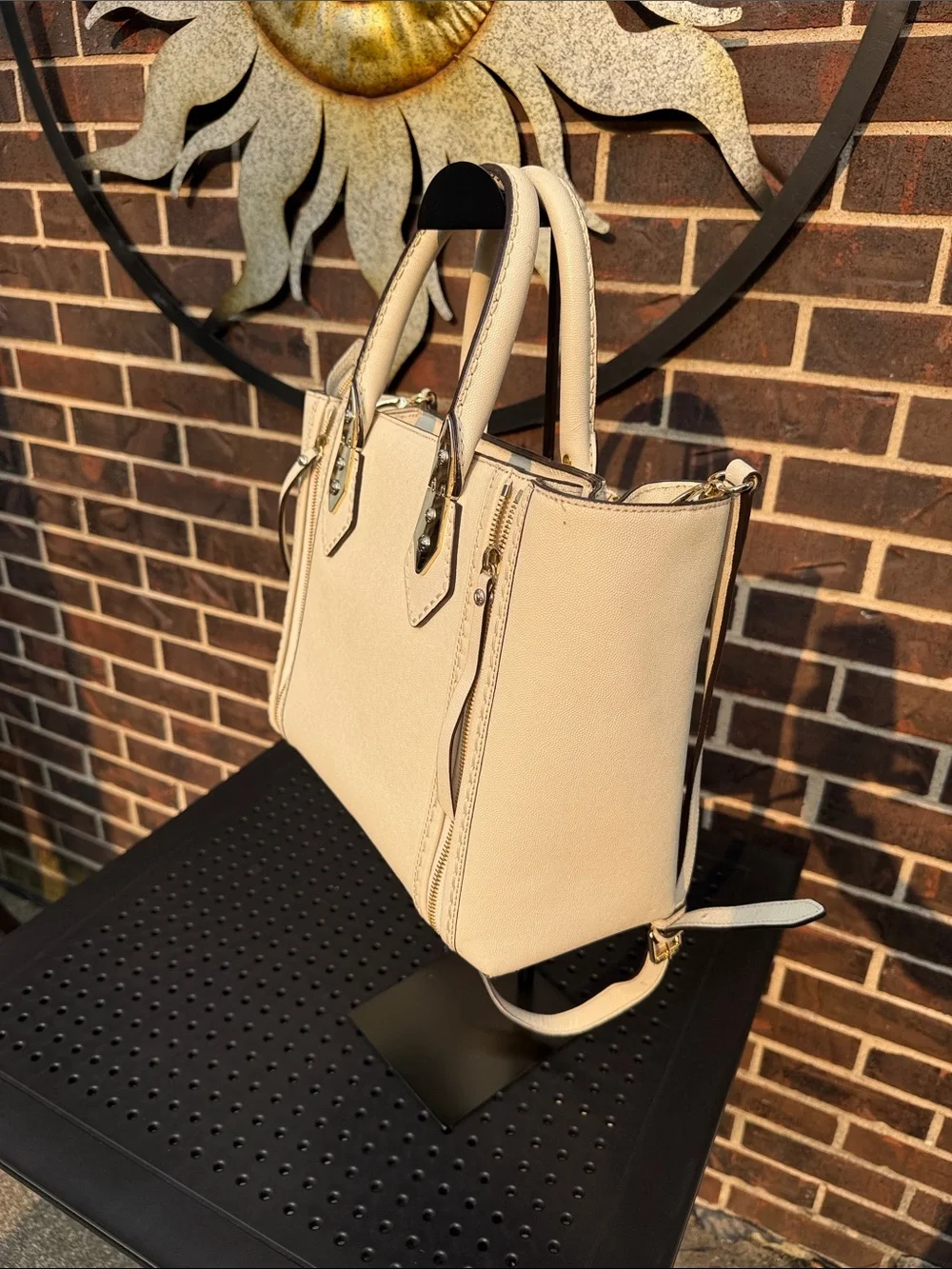 Henri Bendel West 57th Cream Saffiano Leather Satchel Crossbody Bag